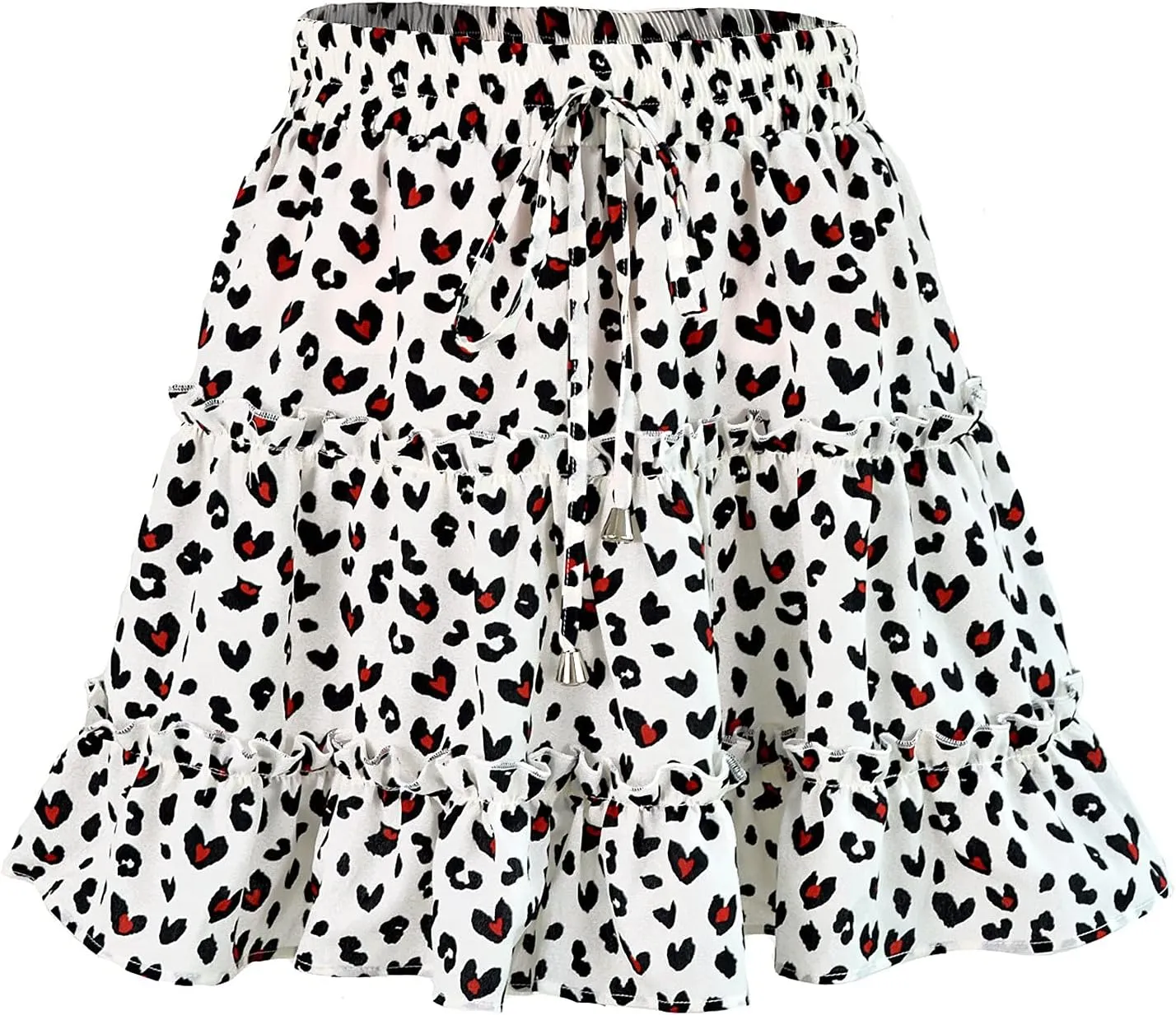 Women's Skirt Summer Flowers Printed High Waist Drawstring Layered Ruffles Boho A-Line Pleated Skater Mini Skirt (Color : F, Size : Medium)