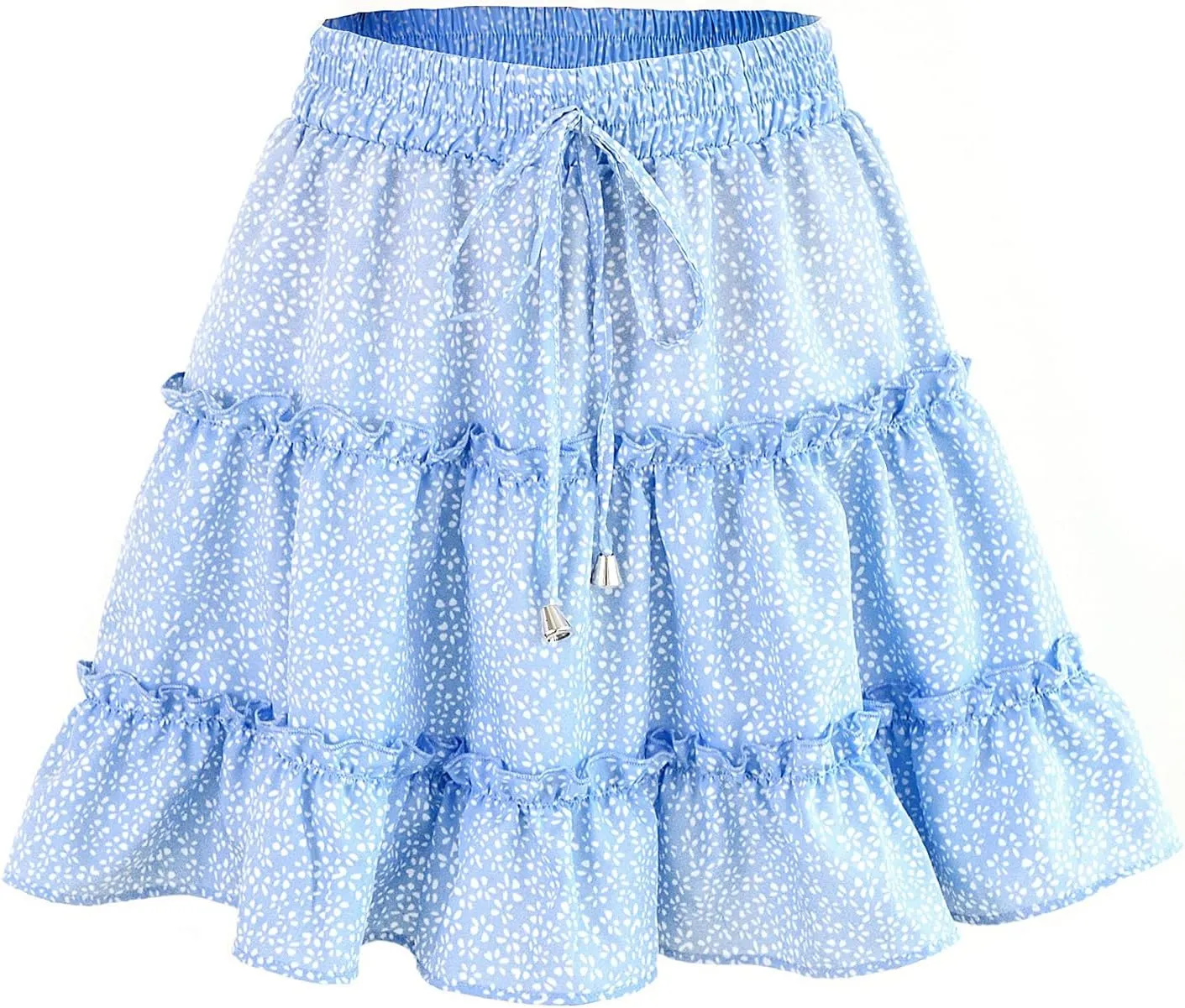 Women's Skirt Summer Flowers Printed High Waist Drawstring Layered Ruffles Boho A-Line Pleated Skater Mini Skirt (Color : G, Size : X-Large)