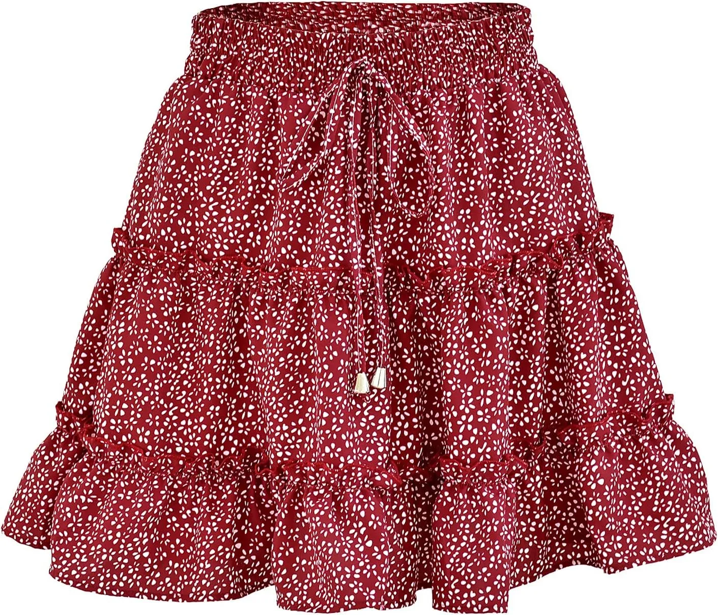 Women's Skirt Summer Flowers Printed High Waist Drawstring Layered Ruffles Boho A-Line Pleated Skater Mini Skirt (Color : H, Size : Small)