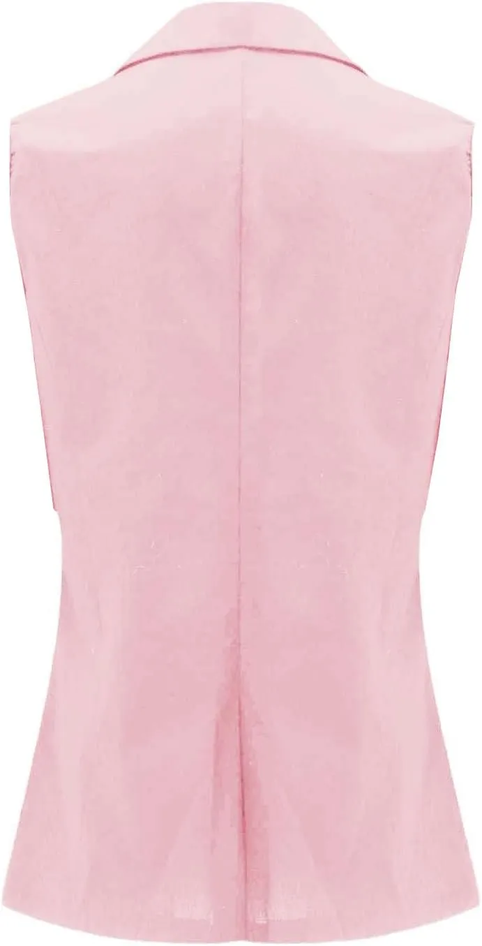 Women's Sleeveless Blazer Vest Casual Office Blazer Jackets Front Open Cardigan Work Suit Waistcoat with Pockets