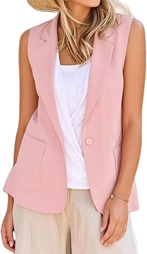 Women's Sleeveless Blazer Vest Casual Office Blazer Jackets Front Open Cardigan Work Suit Waistcoat with Pockets