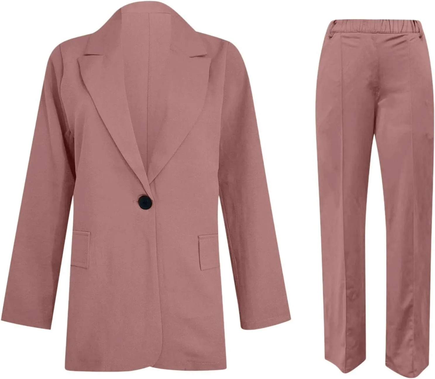 Women's Spring/Fall Two Piece Outfits Dressy Blazer Jacket and Wide Leg Pants Pockets Business Casual Office Suit Sets