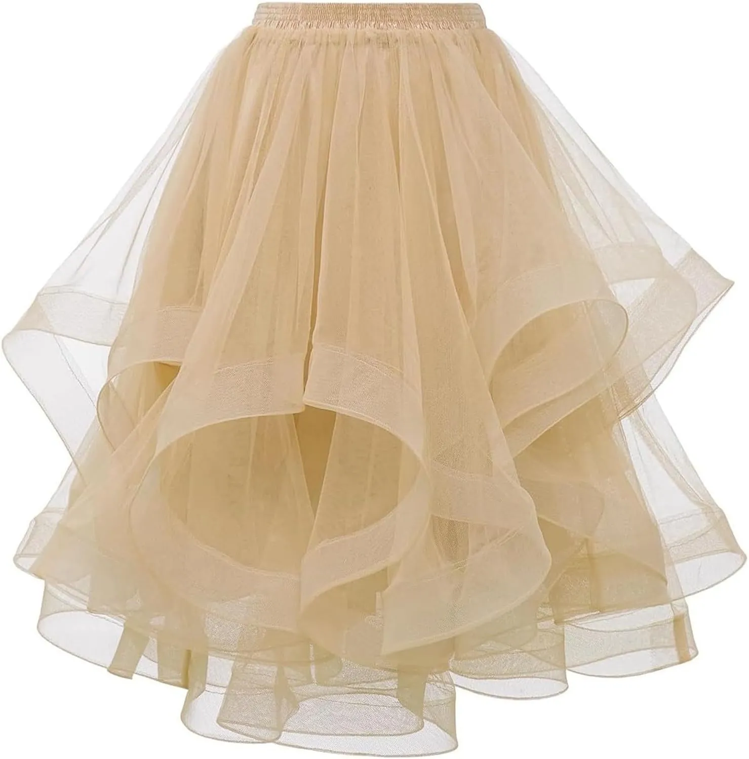 Women's Summer Casual Loose Trendy Elastic High Waist Solid Color Fluffy Mesh Party Latin Dance Flowy Skirts 2025, S-XL