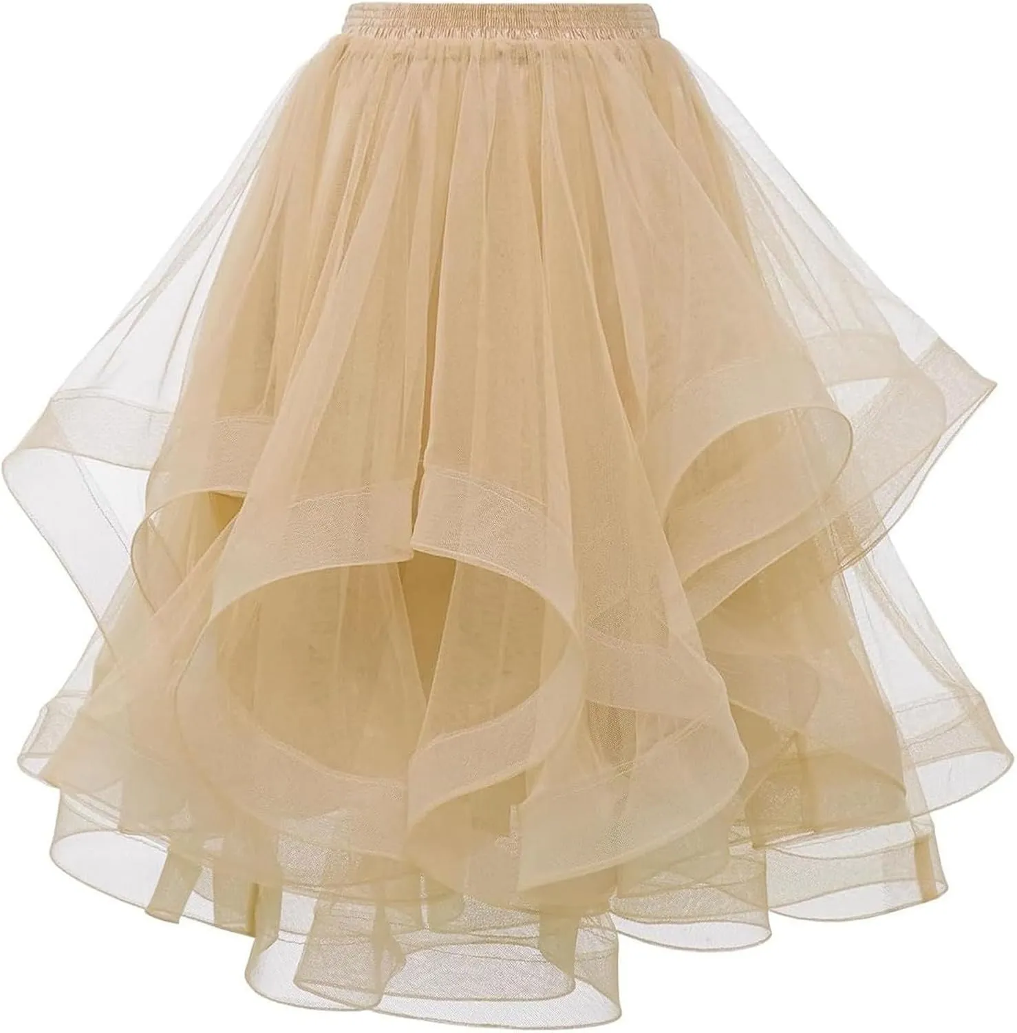 Women's Summer Casual Loose Trendy Elastic High Waist Solid Color Fluffy Mesh Party Latin Dance Flowy Skirts 2025, S-XL