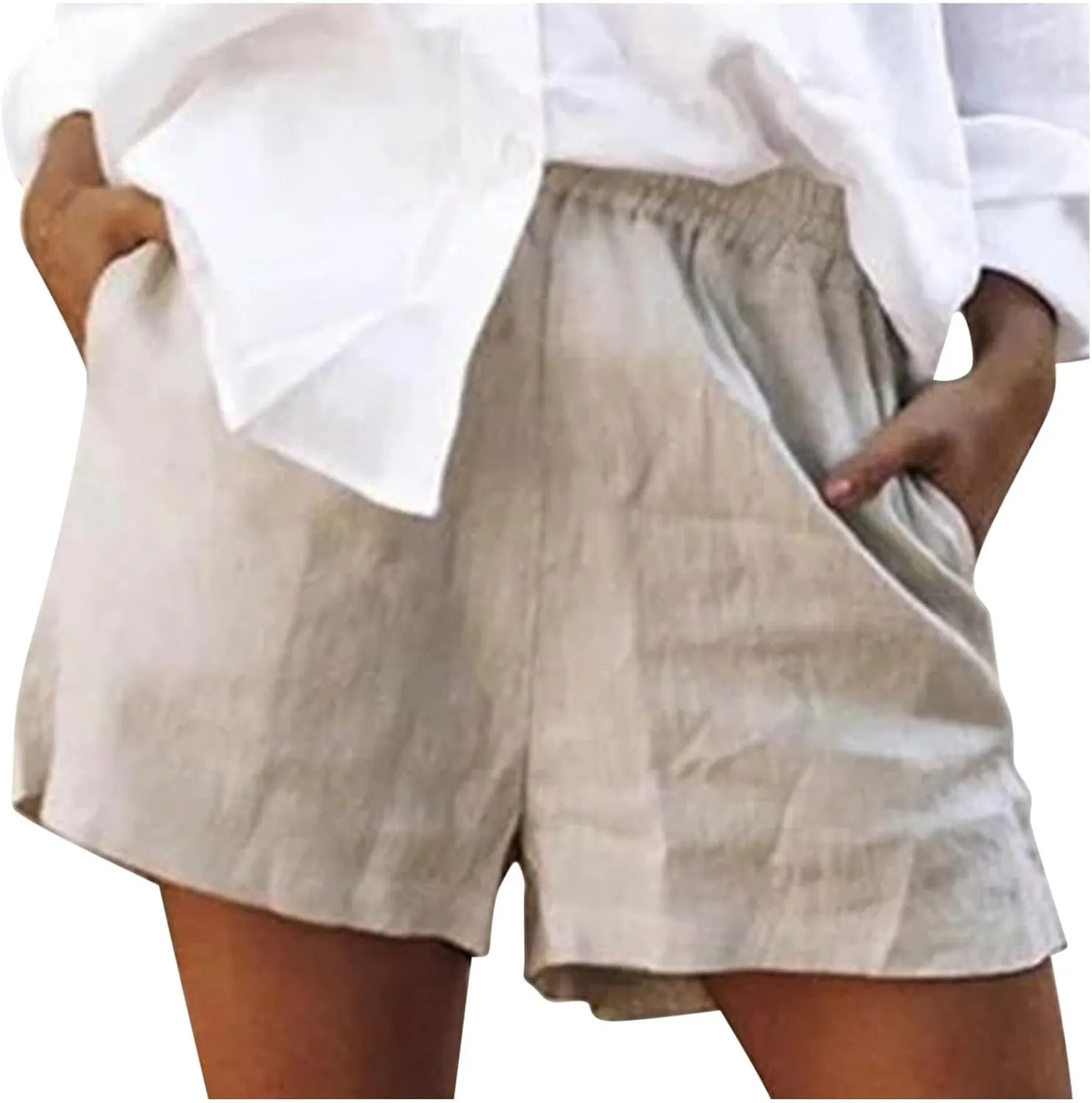 Women's Summer Cotton Linen Shorts with Pockets Plus Size Elastic Waisted Summer Lounge Pants