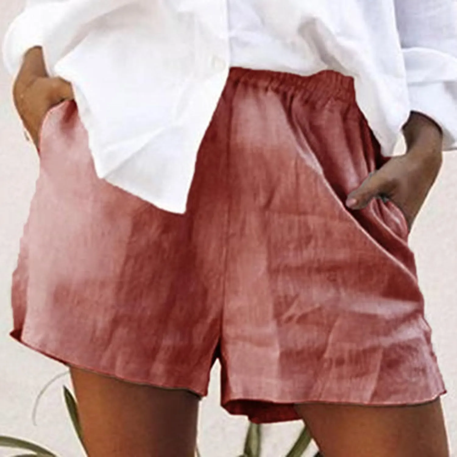 Women's Summer Cotton Linen Shorts with Pockets Plus Size Elastic Waisted Summer Lounge Pants