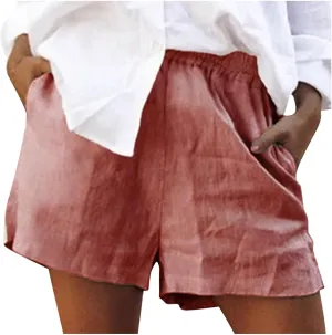 Women's Summer Cotton Linen Shorts with Pockets Plus Size Elastic Waisted Summer Lounge Pants