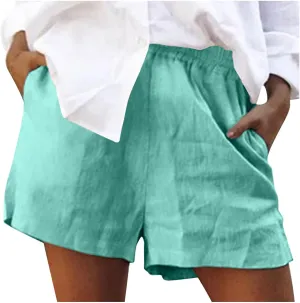 Women's Summer Cotton Linen Shorts with Pockets Plus Size Elastic Waisted Summer Lounge Pants