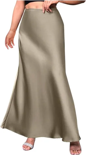 Womens Summer Skirt 2025 Silk Elegant High Waist Cocktail Party Wedding Mermaid Satin Maxi Skirts Spring Fall Outfit
