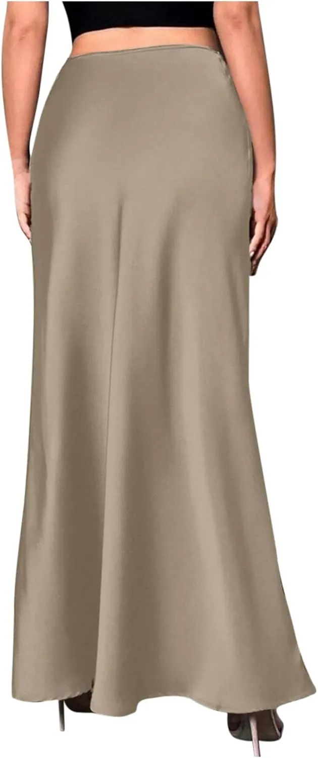 Womens Summer Skirt 2025 Silk Elegant High Waist Cocktail Party Wedding Mermaid Satin Maxi Skirts Spring Fall Outfit