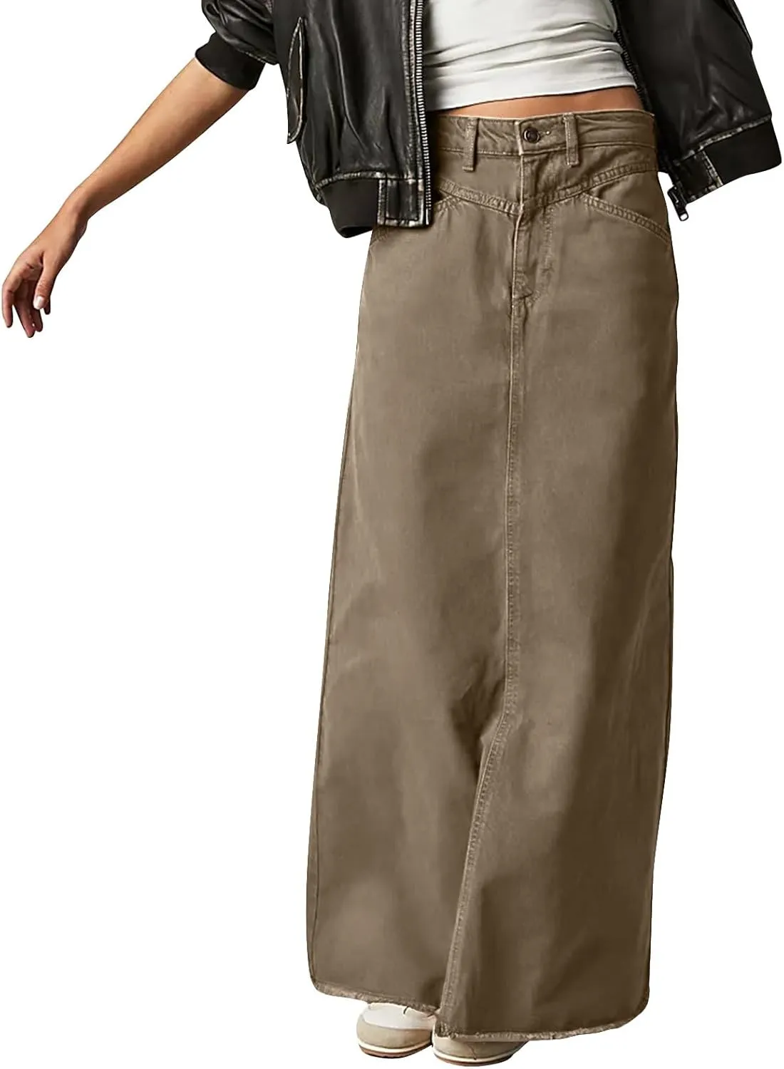 Women's Summer Skirts 2025 Casual Loose Trendy Elastic Waist Solid Color Sun Beach Long Maxi Denim Skirt, S-XL