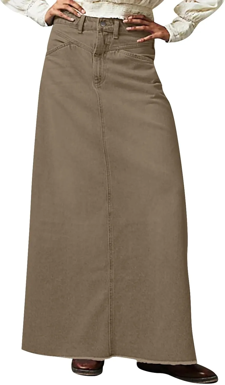 Women's Summer Skirts 2025 Casual Loose Trendy Elastic Waist Solid Color Sun Beach Long Maxi Denim Skirt, S-XL