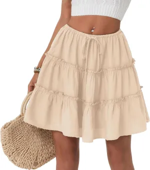 Women's Summer Skirts 2025 Flowy Mini Skirts High Waisted Ruffle Boho Casual Cute Beach Short Skirt, S-XL