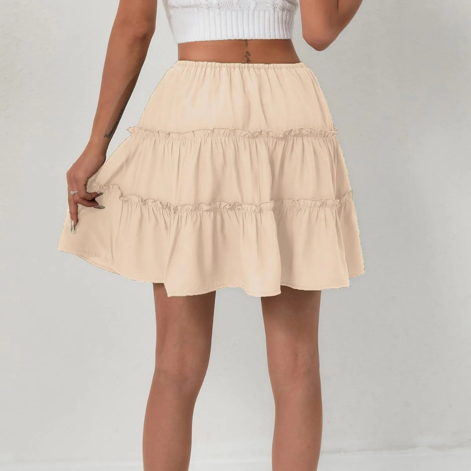 Women's Summer Skirts 2025 Flowy Mini Skirts High Waisted Ruffle Boho Casual Cute Beach Short Skirt, S-XL