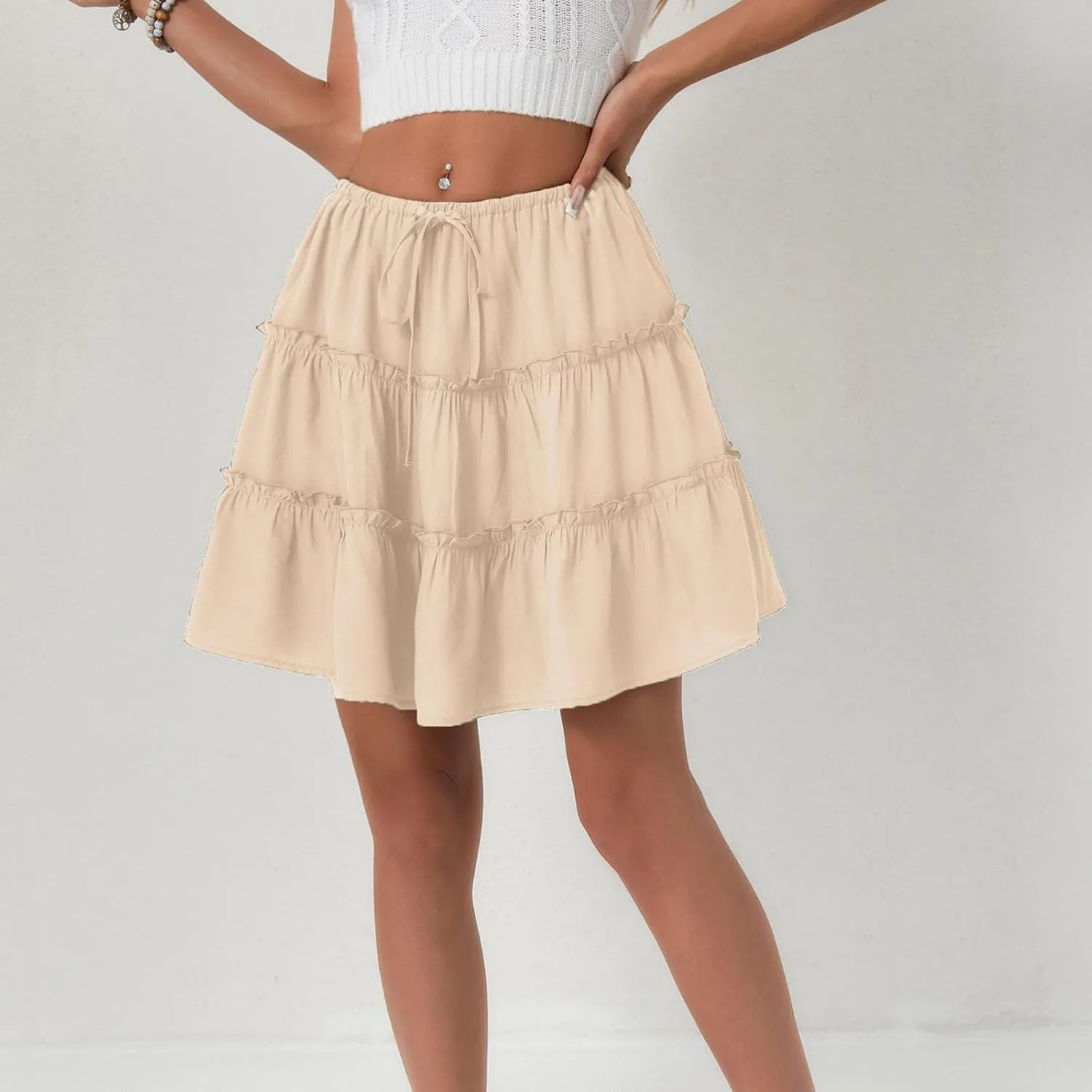 Women's Summer Skirts 2025 Flowy Mini Skirts High Waisted Ruffle Boho Casual Cute Beach Short Skirt, S-XL