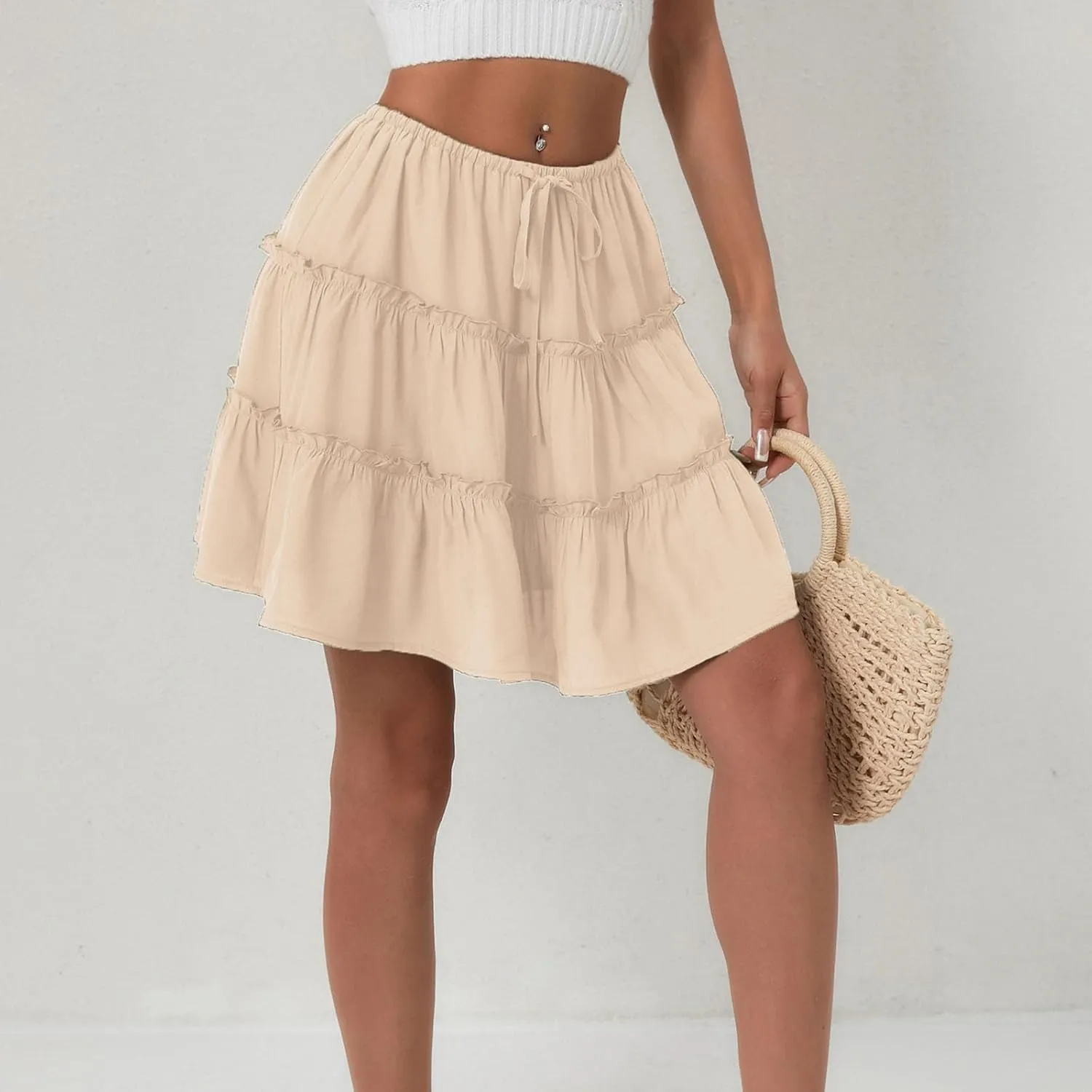 Women's Summer Skirts 2025 Flowy Mini Skirts High Waisted Ruffle Boho Casual Cute Beach Short Skirt, S-XL