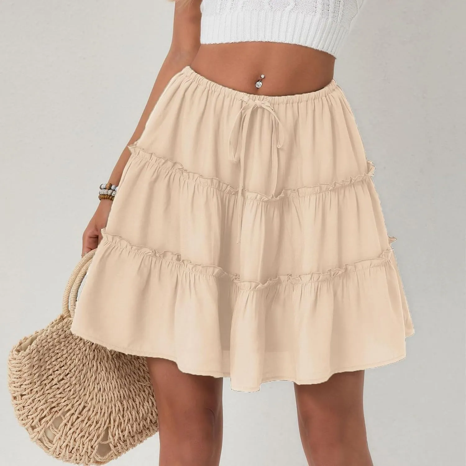 Women's Summer Skirts 2025 Flowy Mini Skirts High Waisted Ruffle Boho Casual Cute Beach Short Skirt, S-XL