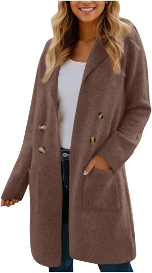 Women's Warm Double Breasted Wool Pea Coat Business Trench Coat Jacket Winter Elegant Coats for Women Lapel Jackets