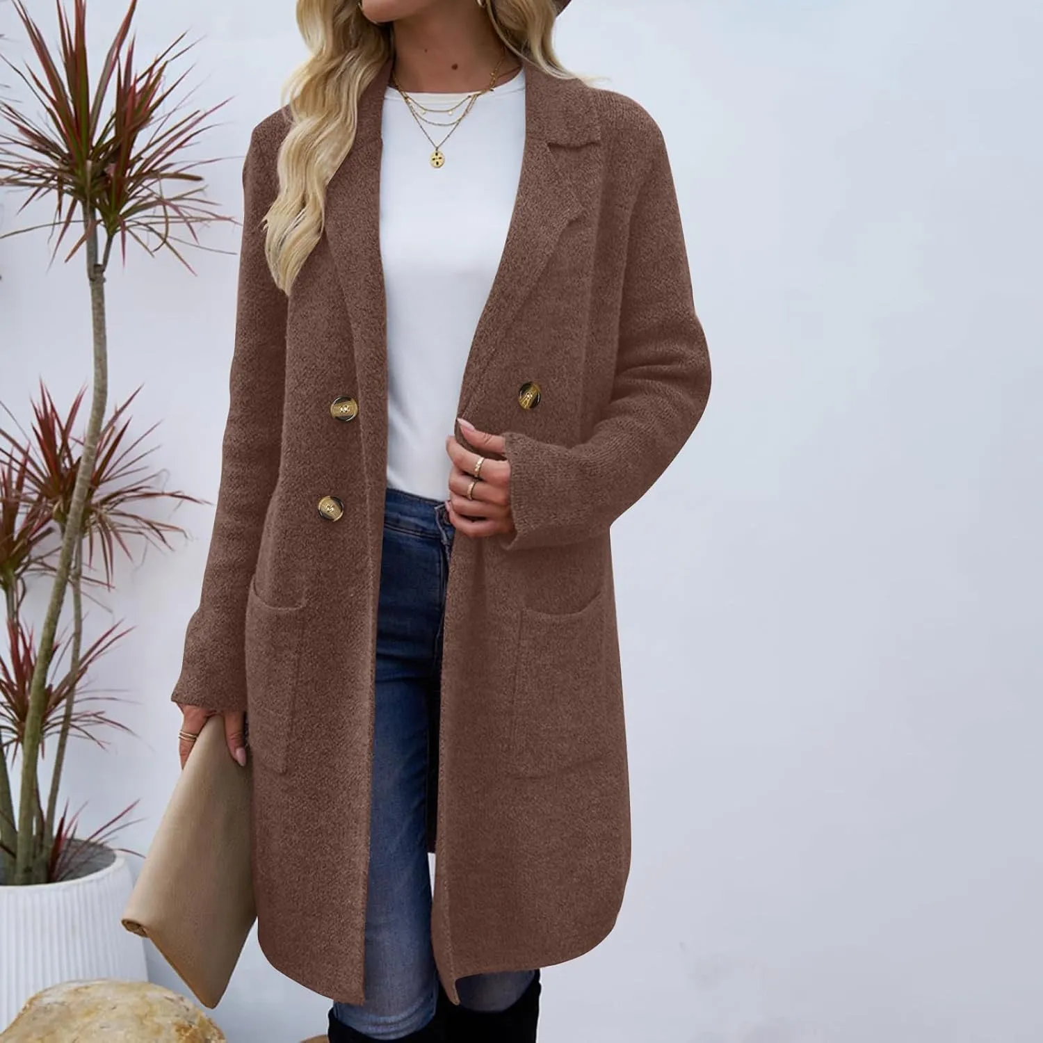 Women's Warm Double Breasted Wool Pea Coat Business Trench Coat Jacket Winter Elegant Coats for Women Lapel Jackets
