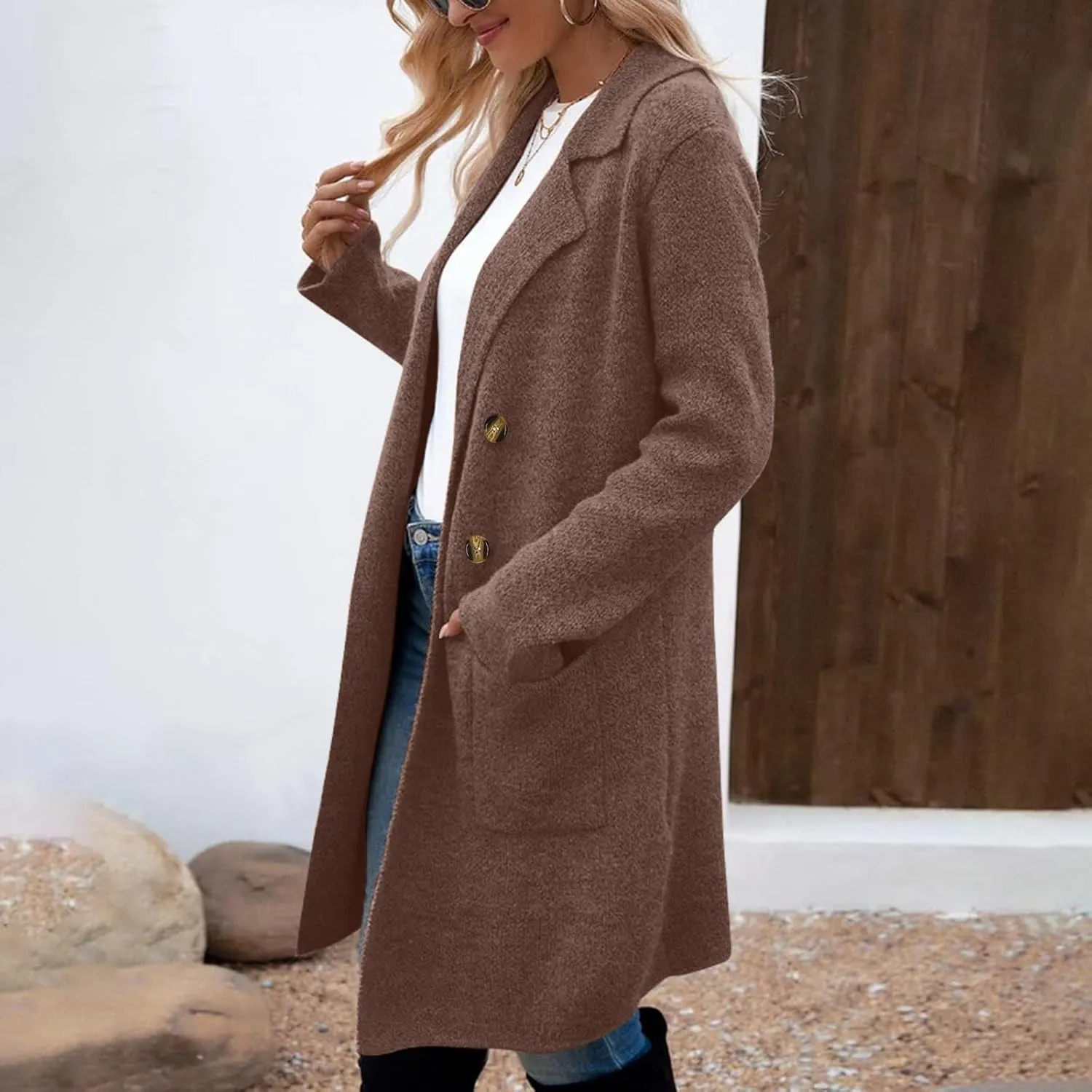 Women's Warm Double Breasted Wool Pea Coat Business Trench Coat Jacket Winter Elegant Coats for Women Lapel Jackets