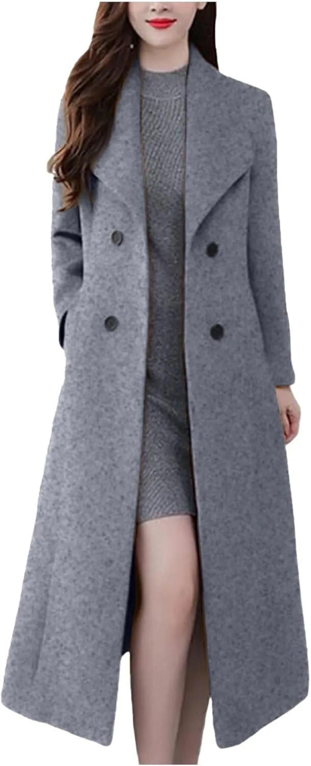 Womens Winter Coats Open Front Wool Blend Jackets Cardigan Pea Coat Lapel Business Overcoat Casual Long Trench Coats