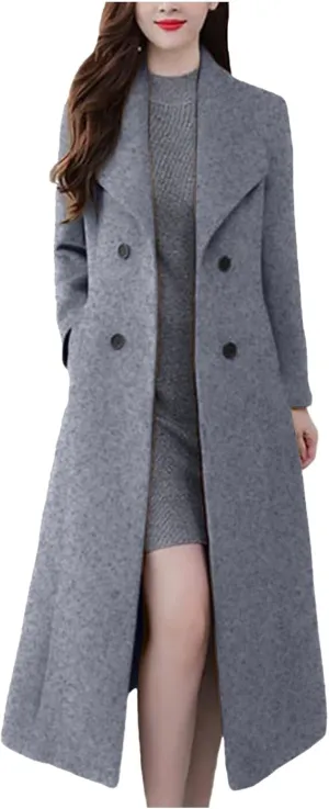 Womens Winter Coats Open Front Wool Blend Jackets Cardigan Pea Coat Lapel Business Overcoat Casual Long Trench Coats