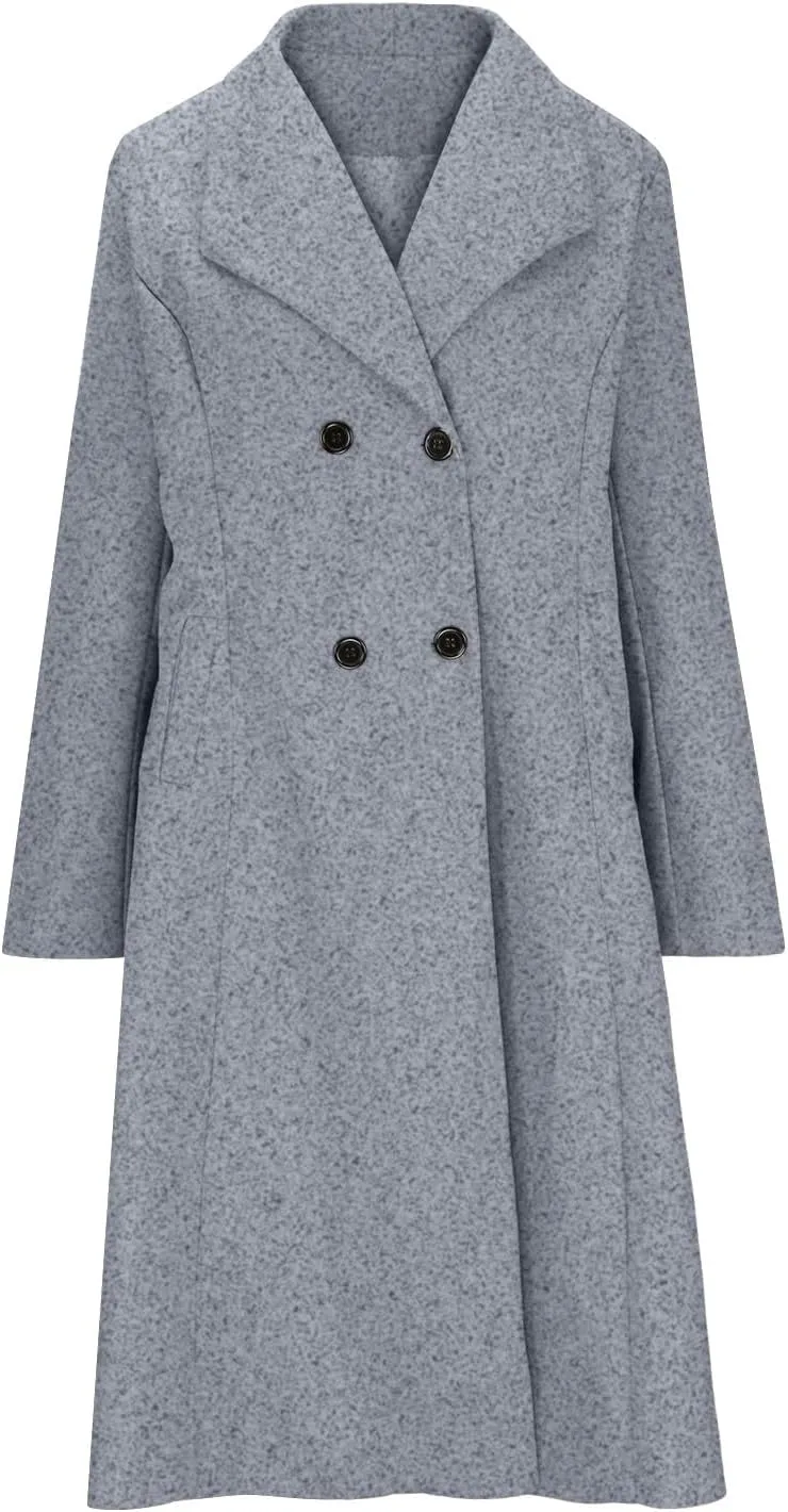 Womens Winter Coats Open Front Wool Blend Jackets Cardigan Pea Coat Lapel Business Overcoat Casual Long Trench Coats