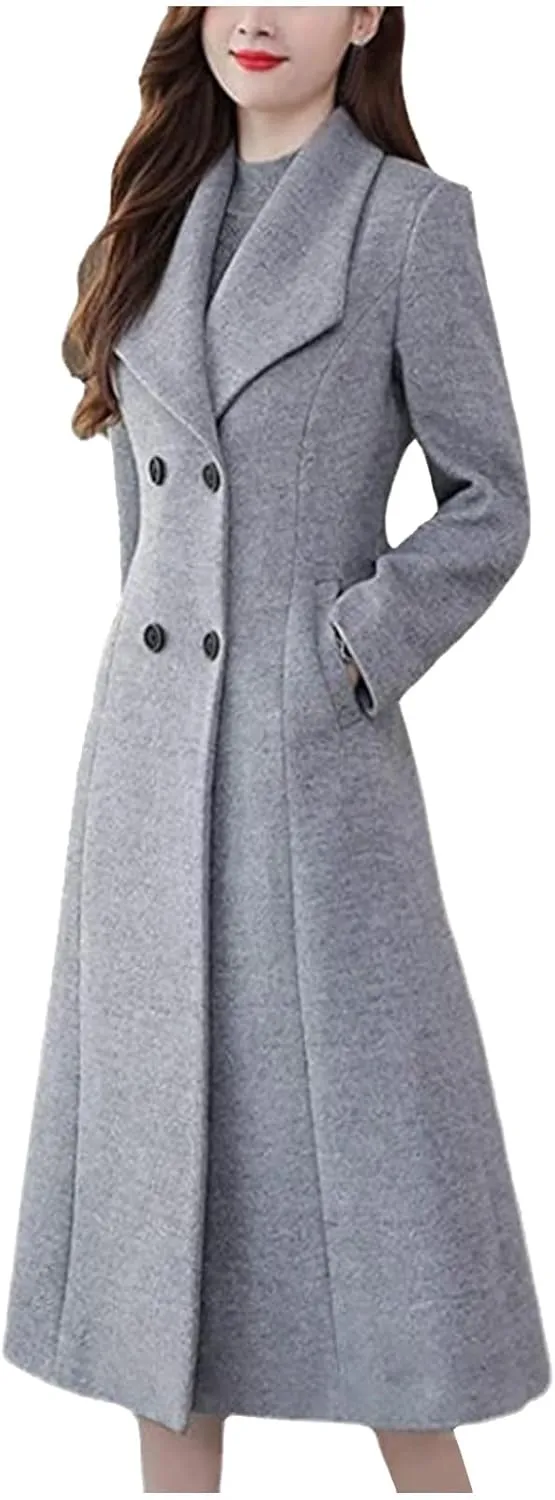 Womens Winter Coats Open Front Wool Blend Jackets Cardigan Pea Coat Lapel Business Overcoat Casual Long Trench Coats