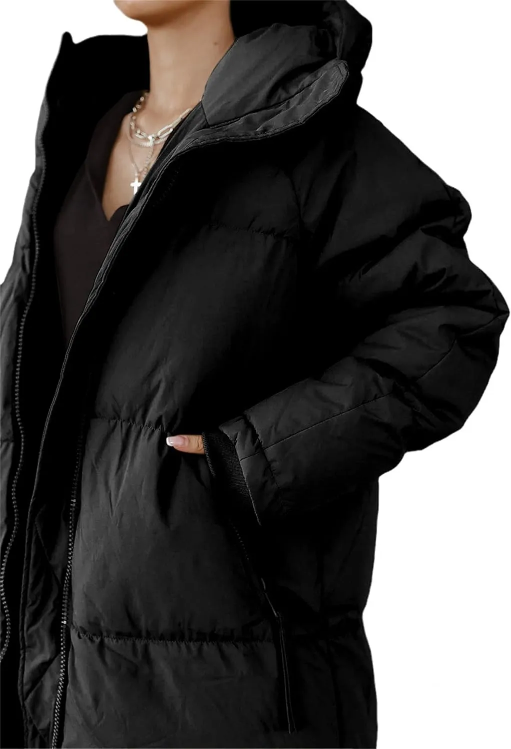 Womens Winter Coats Warm Full Zip Puffer Jacket Cotton Down Length Quilted Coat