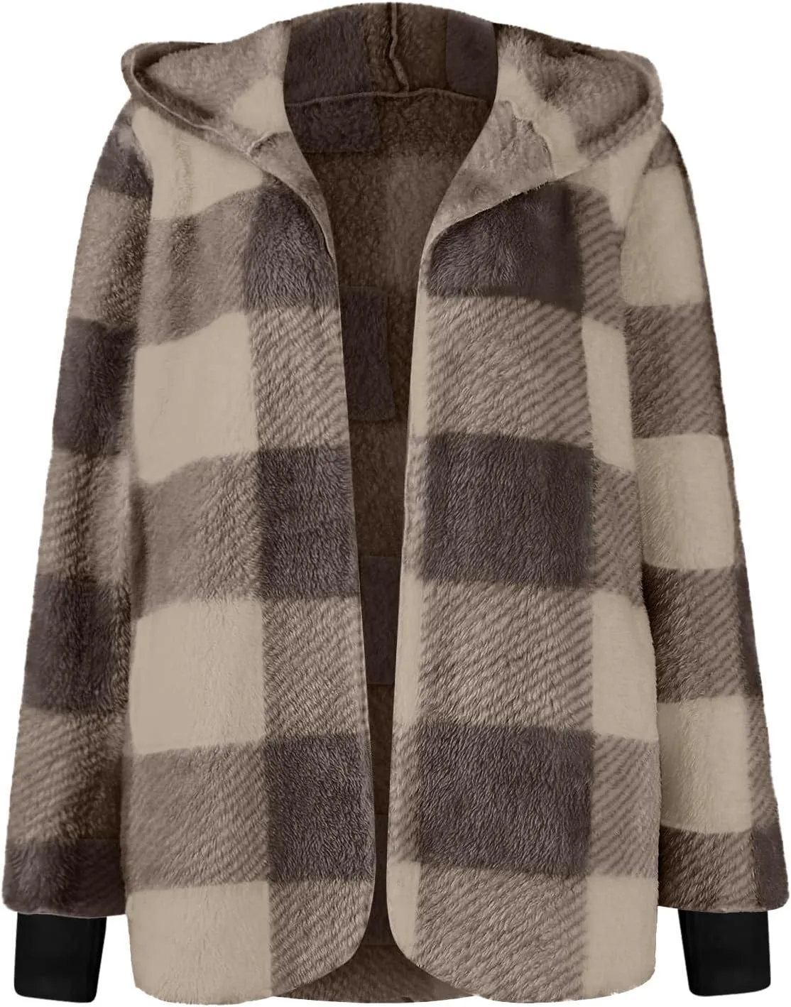 Womens Winter Coats Warm Plush Jackets Open Front Long Sleeve Cardigan Trendy Plaid Fuzzy Outerwear