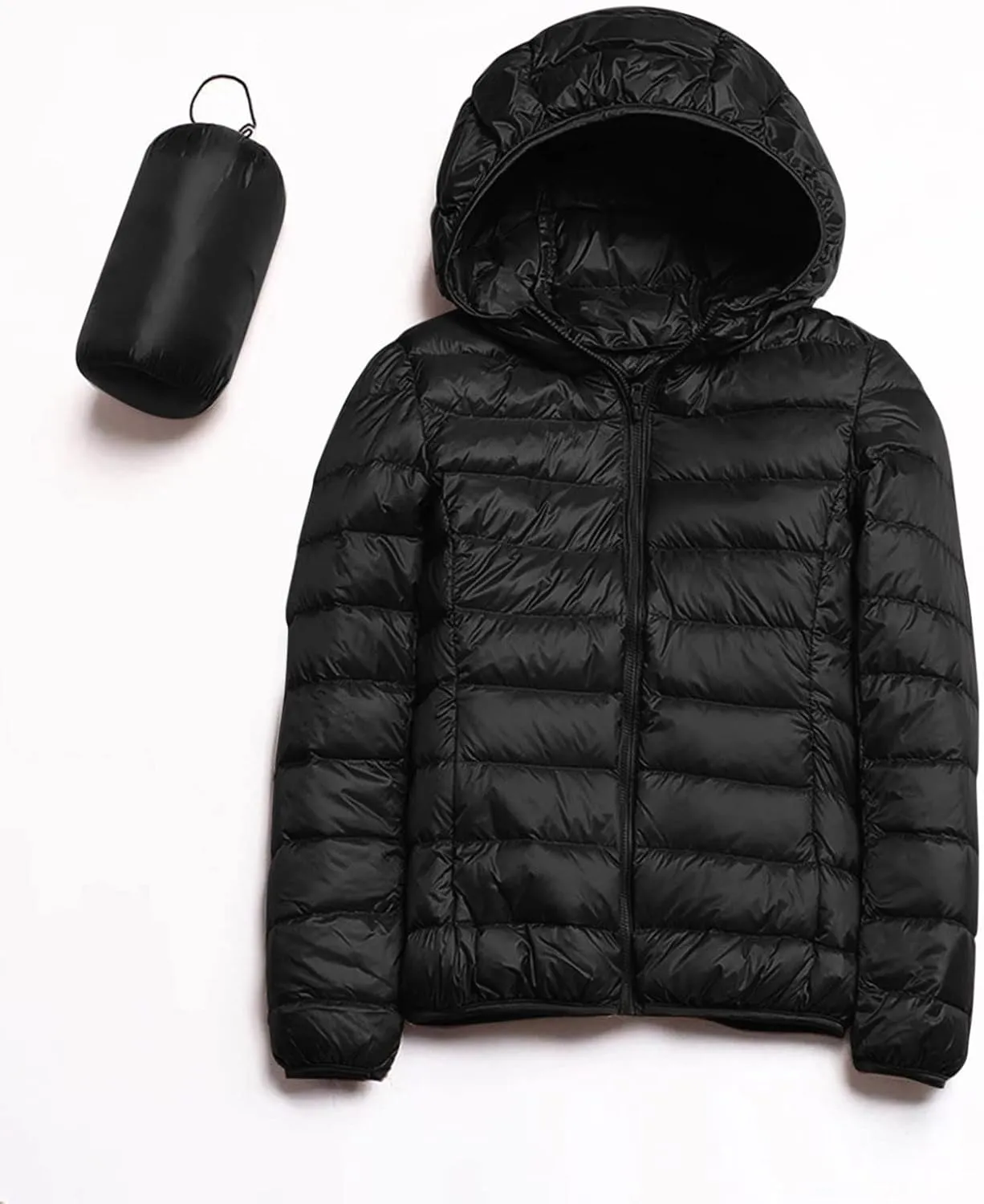 Womens Winter Cropped Jackets Packable Lightweight Solid Color Casual Puffer Jacket Warm Zip Up Hooded Quilted Down Jacket