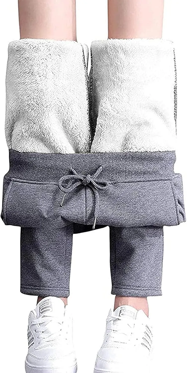 Womens Winter Lined Jogger Fleece Pants, Lightweight Casual Winter Sweatpants with Pockets, Cold Weather Sherpa Pant.