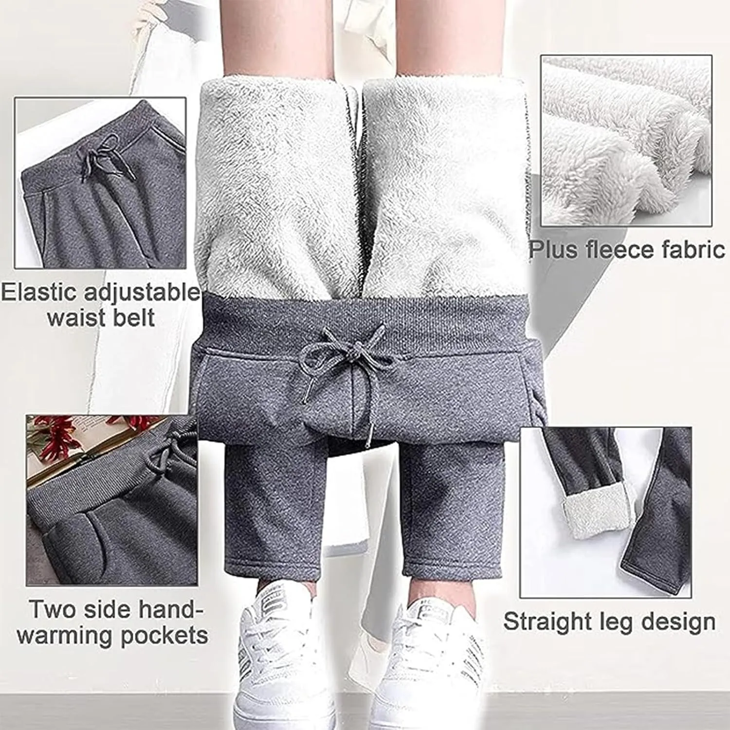 Womens Winter Lined Jogger Fleece Pants, Lightweight Casual Winter Sweatpants with Pockets, Cold Weather Sherpa Pant.