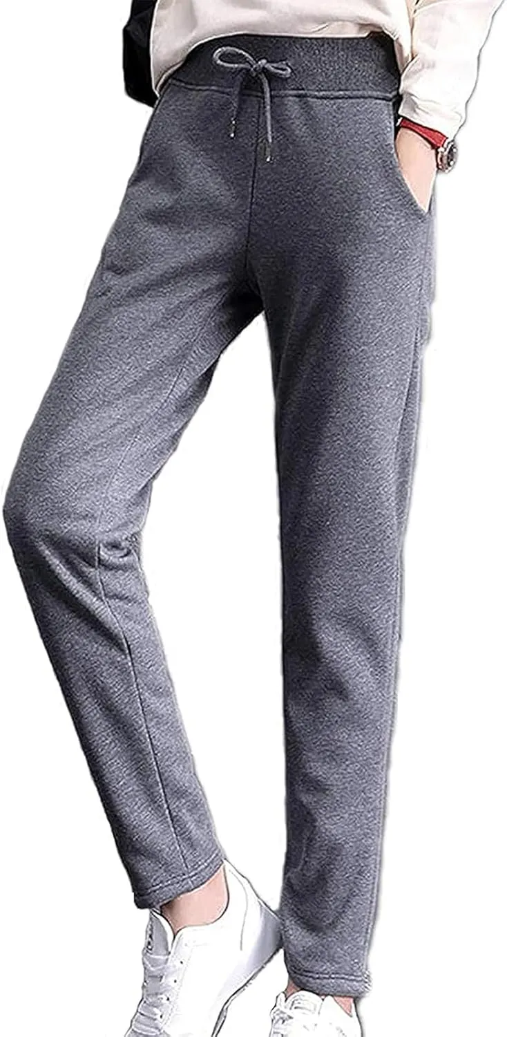 Womens Winter Lined Jogger Fleece Pants, Lightweight Casual Winter Sweatpants with Pockets, Cold Weather Sherpa Pant.