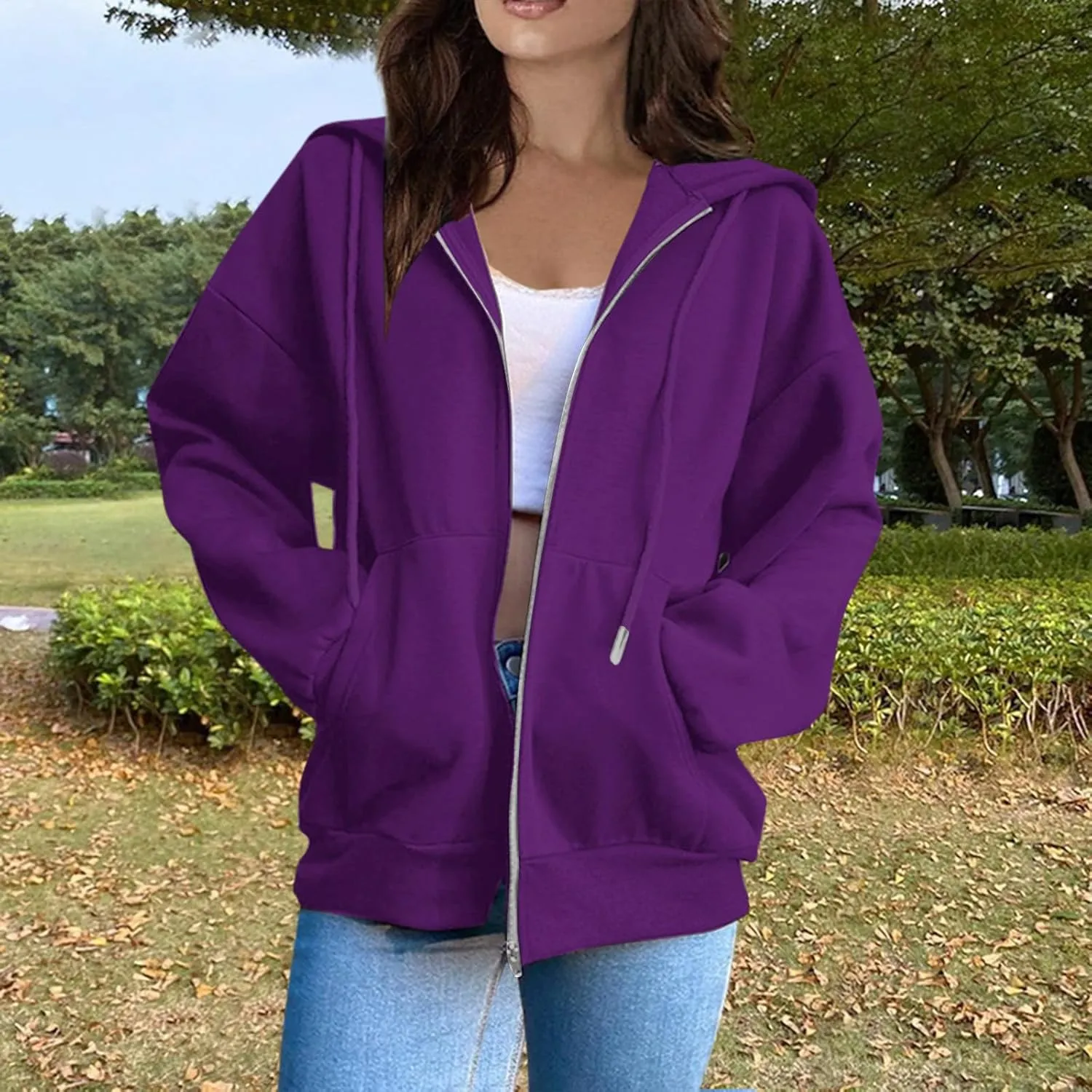 Womens Zip Up Hoodies Y2K Jackets Causal Outdoor Long Sleeve Lightweight Sweatshirts Hoodie for Women with Pockets