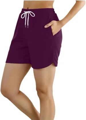 Workout Shorts for Women with Pockets Mid Rise Athletic Shorts Running Pants Breathable Outdoor Gym Sport Trousers