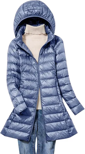 Wrap Cardigan Women's Warm Winter Coats Packable Solid Hooded Zipper Down Jacket Insulated Lightweight Mid Length Puffer Coat Western Costume for Women Blue