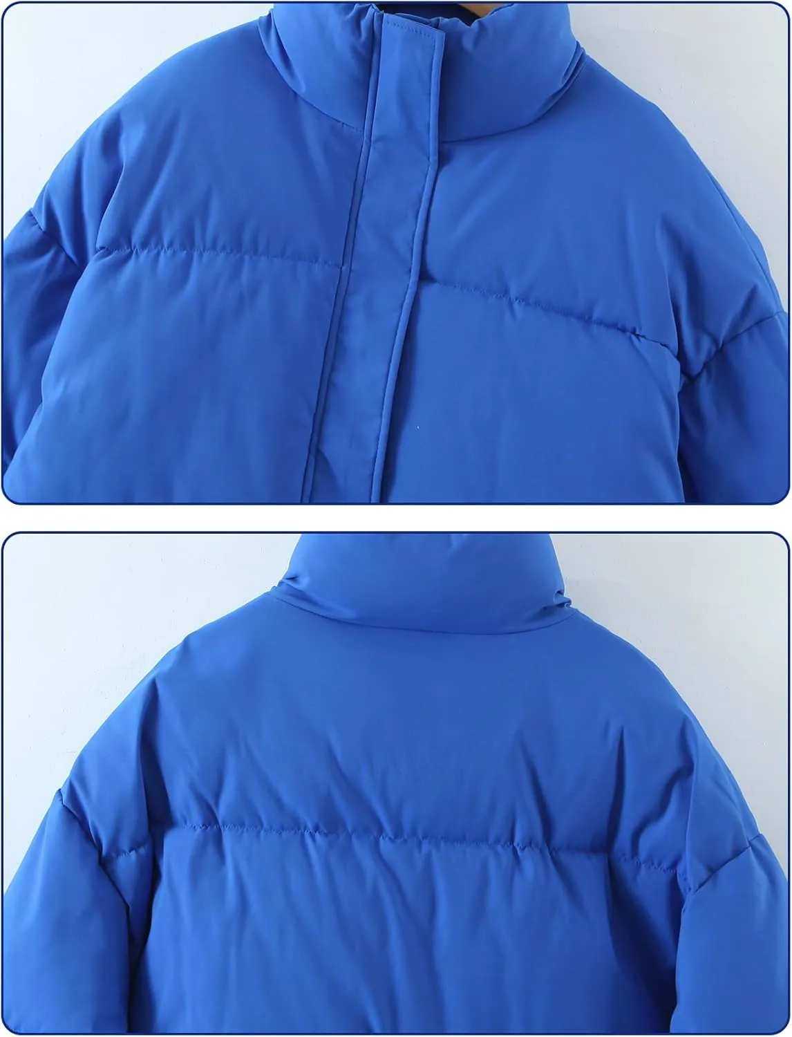 Wyeysyt Women's Winter Cropped Puffer Jacket Zip Long Sleeve Warm Short Coats Stand Collar Quilted Jacket with Pockets