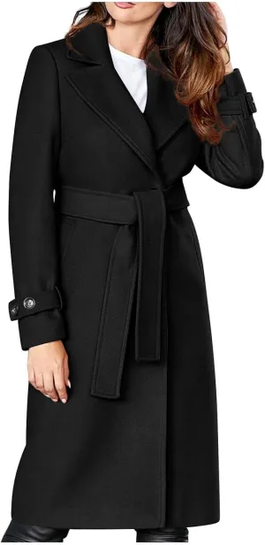 XUNRYAN Trench Coat Women 2024 Long Wool-Blend Jackets Slim Fit Winter Fall Casual One Button Blazer Fashion Peacoat Overcoat