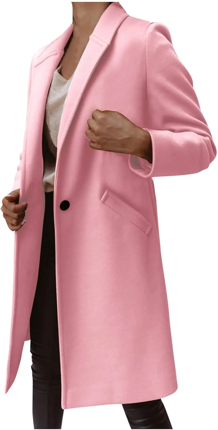 XUNRYAN Women's Trench Coat Long Wool-Blend Jackets Casual Blazer Overcoat Outerwear Fashion Clothes Outfit w Pockets