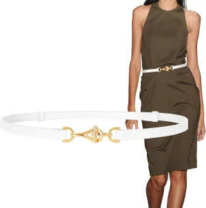 XZQTIVE Leather Skinny Belt for Women Adjustable Thin Waist Belt Gold Buckle for Dresses Coats Jeans