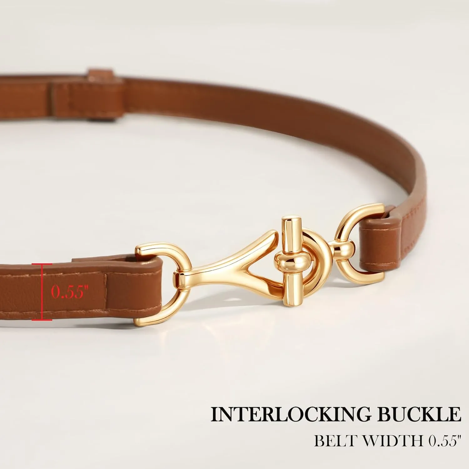 XZQTIVE Leather Skinny Belt for Women Adjustable Thin Waist Belt Gold Buckle for Dresses Coats Jeans
