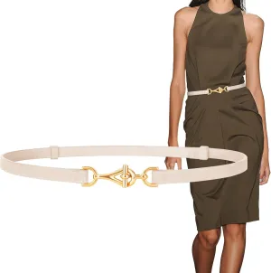 XZQTIVE Leather Skinny Belt for Women Adjustable Thin Waist Belt Gold Buckle for Dresses Coats Jeans