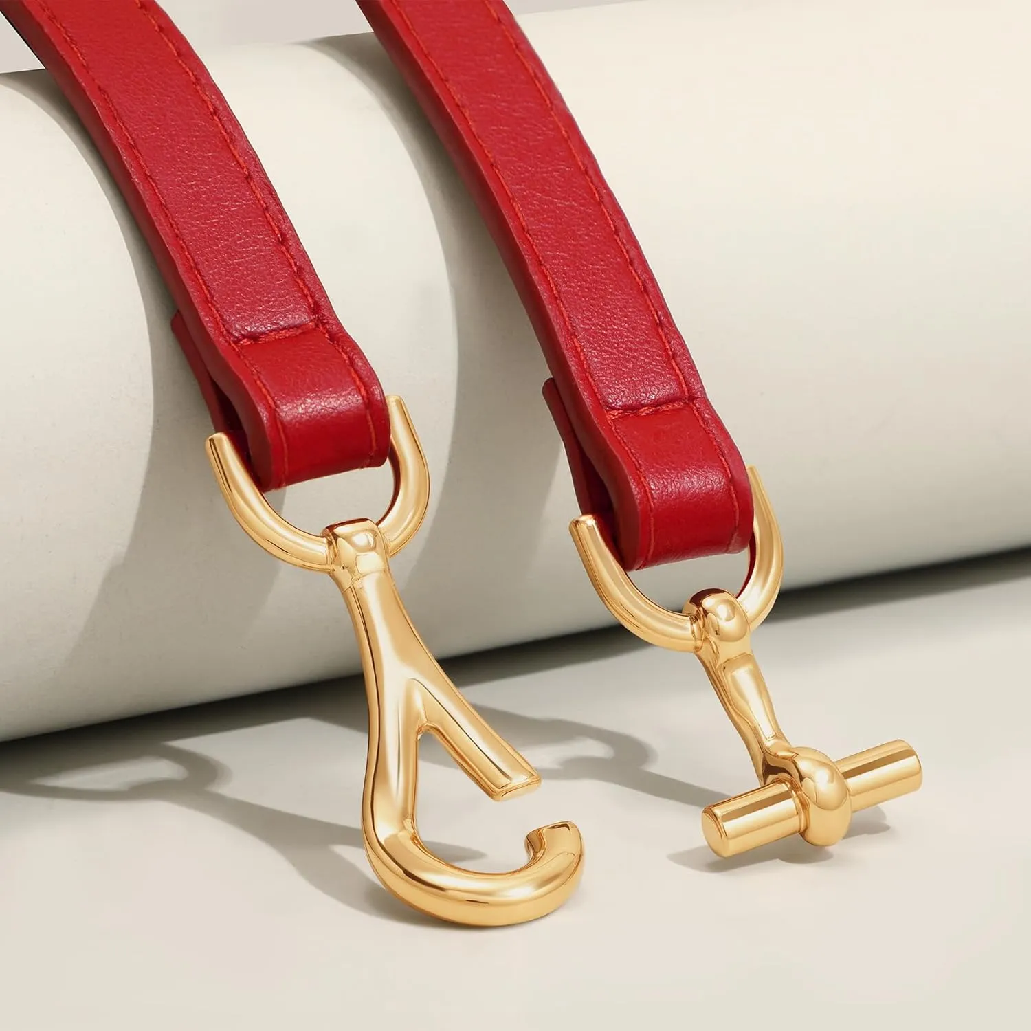 XZQTIVE Leather Skinny Belt for Women Adjustable Thin Waist Belt Gold Buckle for Dresses Coats Jeans