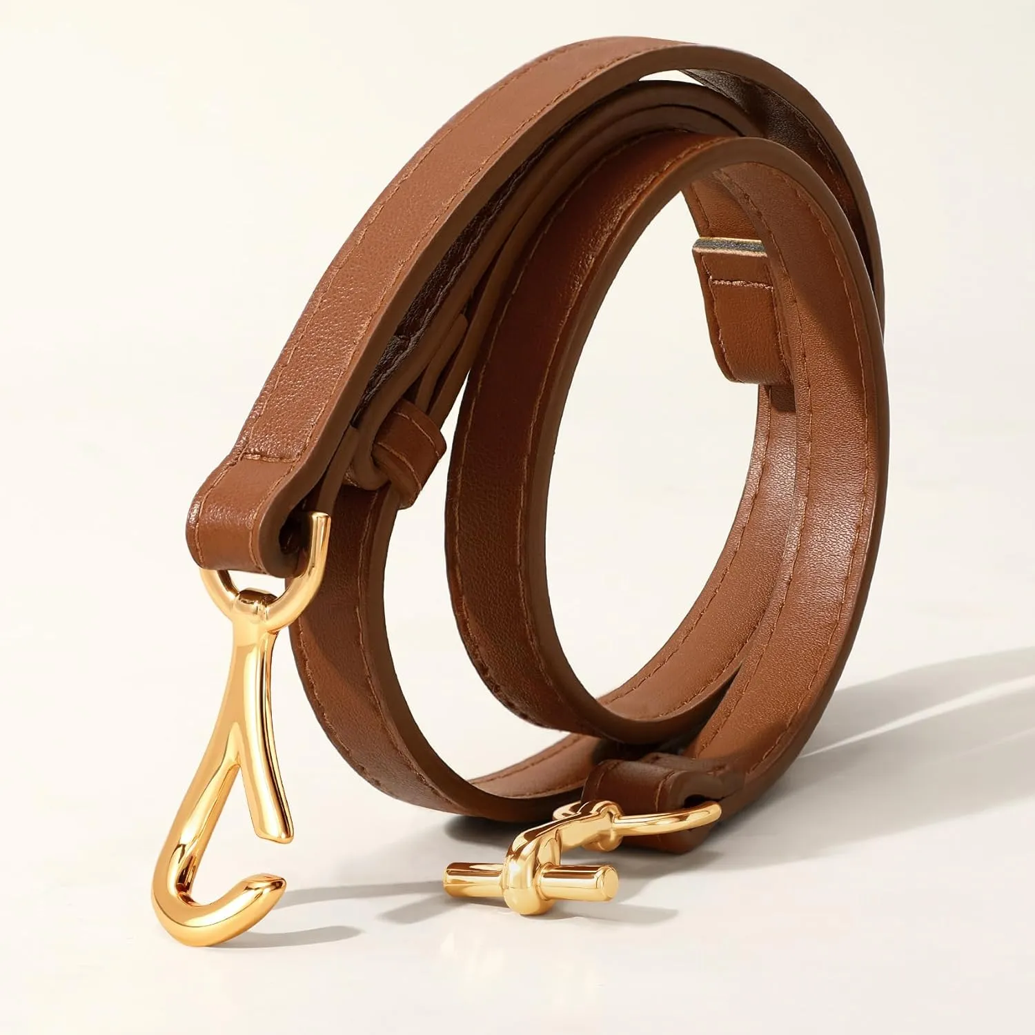 XZQTIVE Leather Skinny Belt for Women Adjustable Thin Waist Belt Gold Buckle for Dresses Coats Jeans