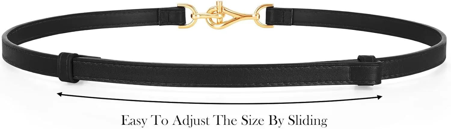 XZQTIVE Leather Skinny Belt for Women Adjustable Thin Waist Belt Gold Buckle for Dresses Coats Jeans