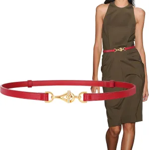 XZQTIVE Leather Skinny Belt for Women Adjustable Thin Waist Belt Gold Buckle for Dresses Coats Jeans