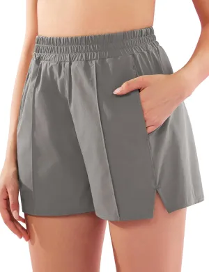 YEOREO Pearlire Running Shorts for Women Pockets Quick Dry Mid Rise Elastic Athletic Workout Gym Shorts