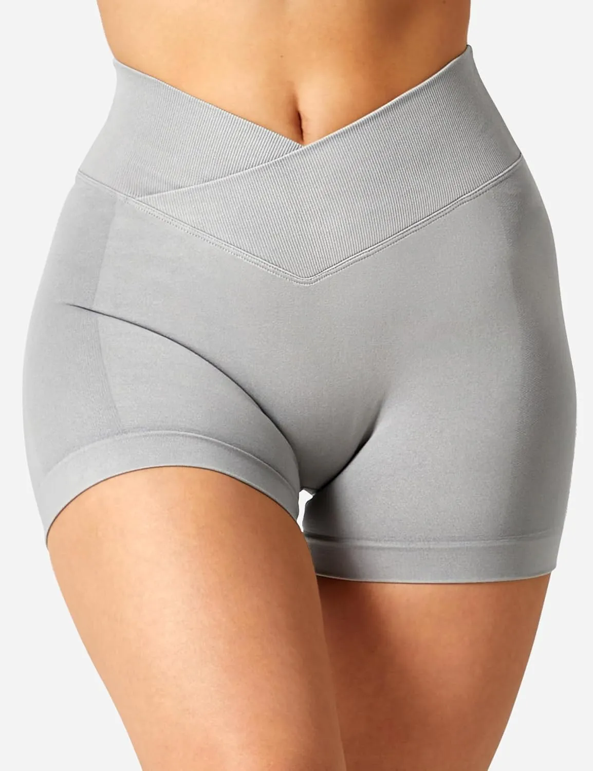 YEOREO Scrunch Butt Workout Shorts Women 3.5" Seamless V Cross Waist Sport Gym Amplify Shorts