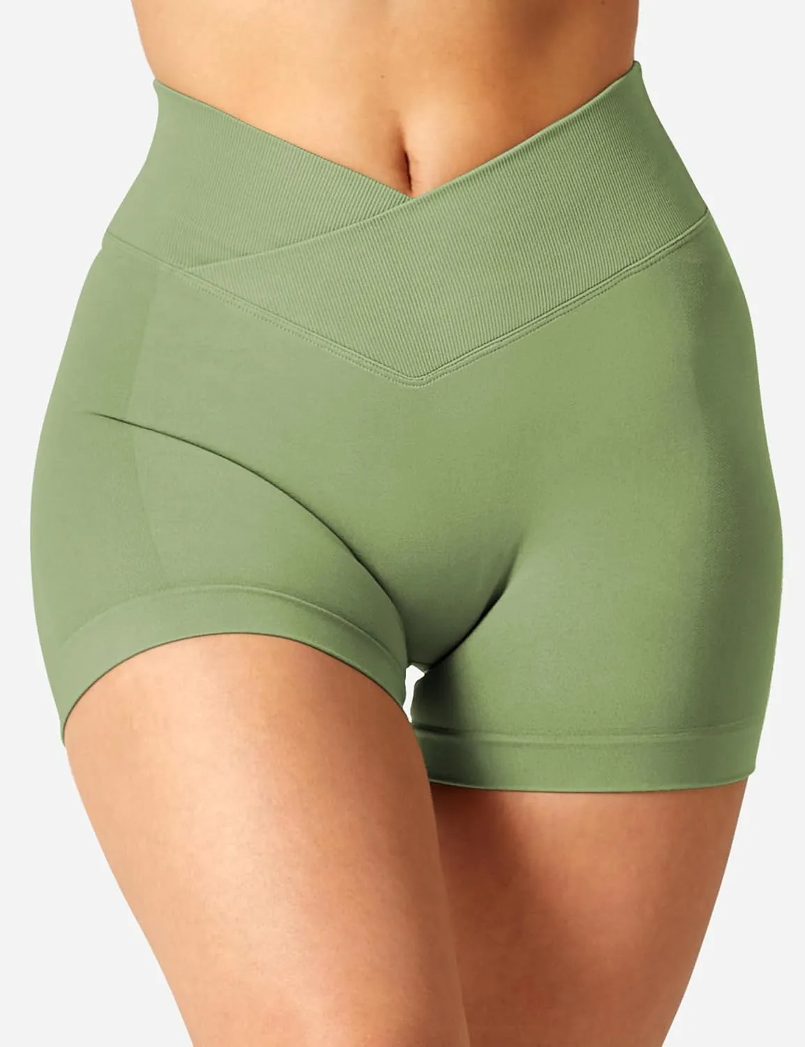YEOREO Scrunch Butt Workout Shorts Women 3.5" Seamless V Cross Waist Sport Gym Amplify Shorts